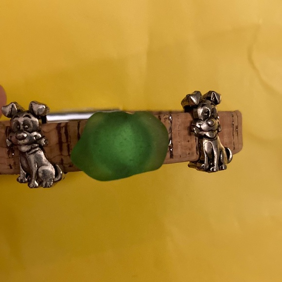 Handmade Cork Bracelet with Sea-Glass and Dog Charms - Picture 1 of 5
